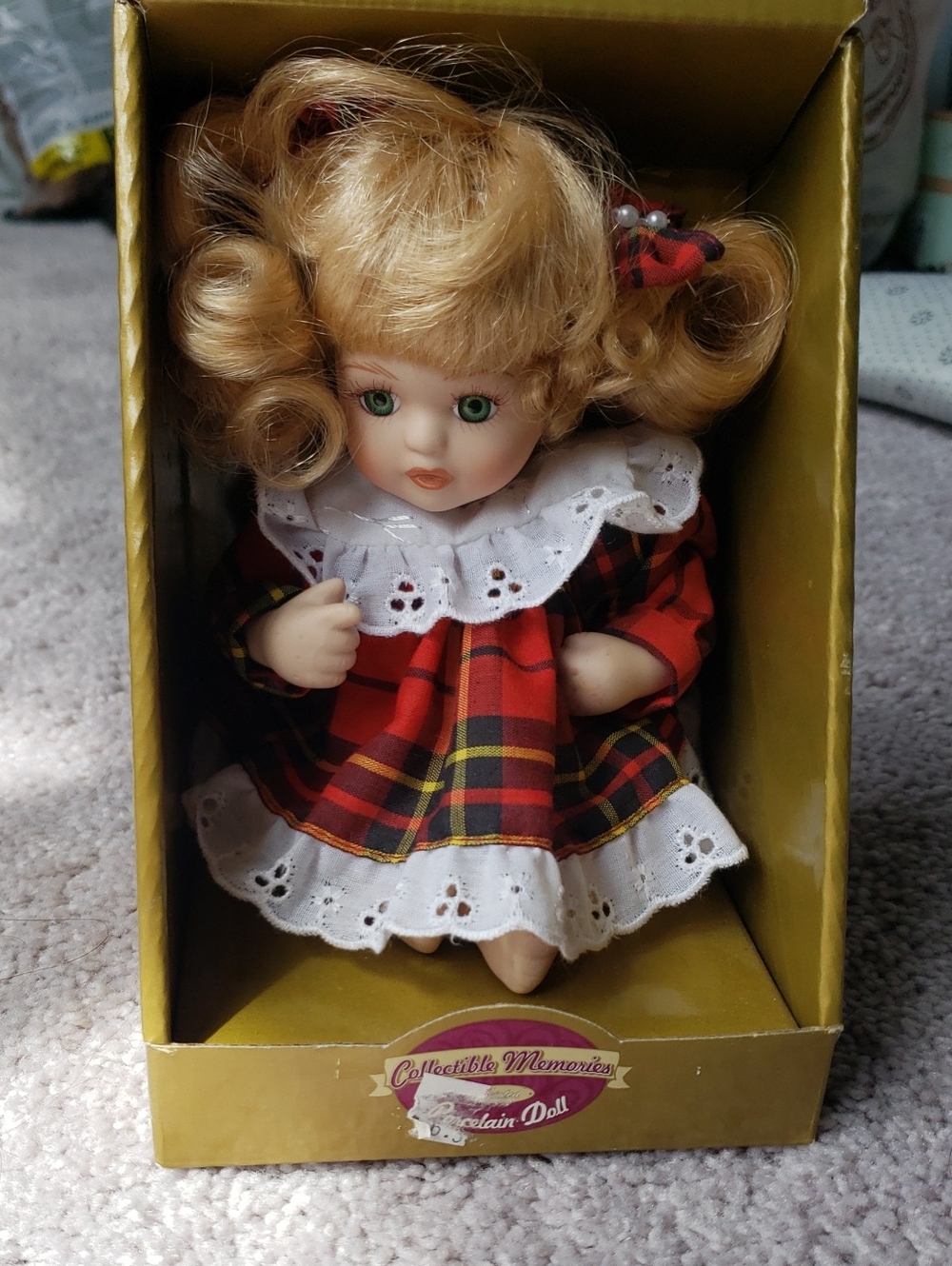 Porcelain Doll - Red Plaid Dress
